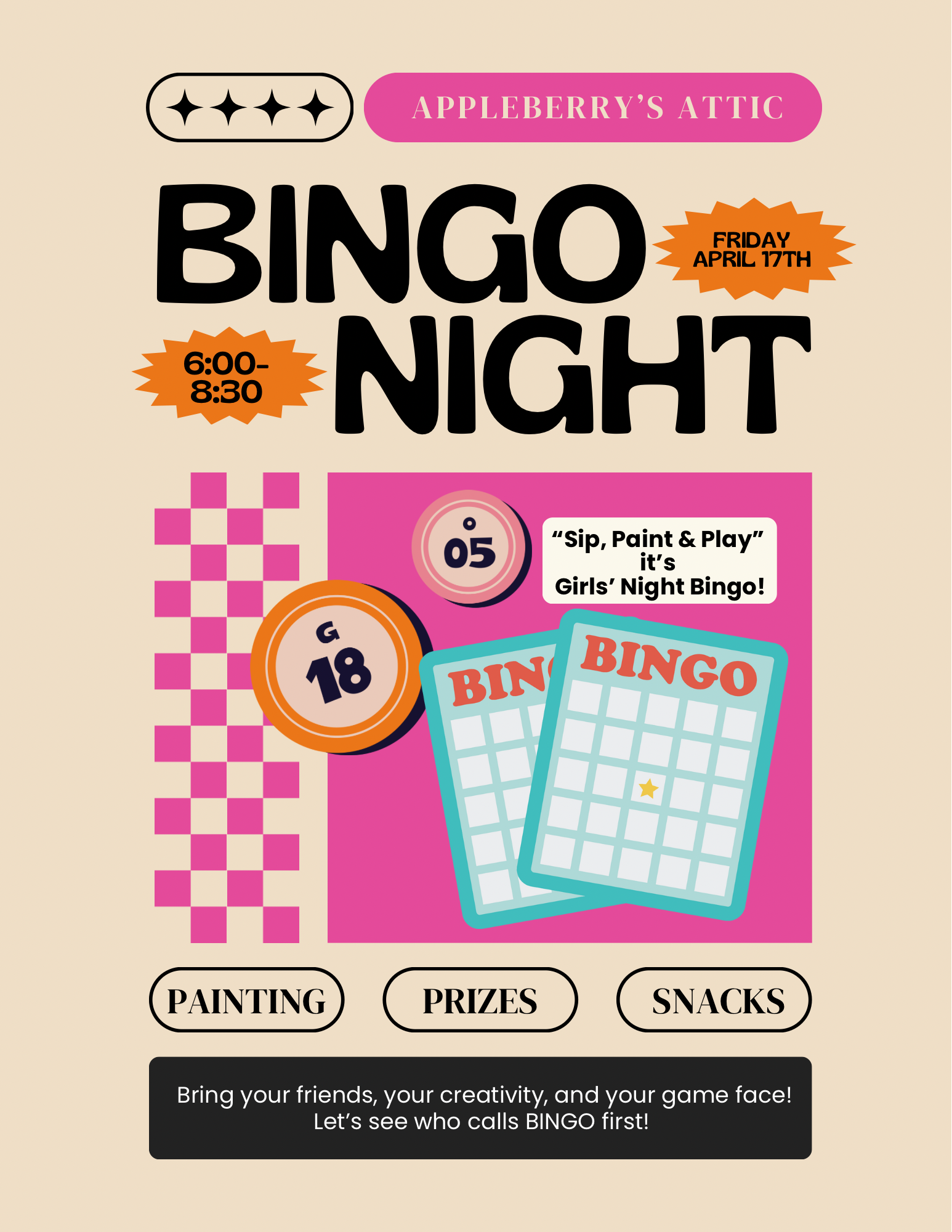 "Sip, Paint & Play" Girls Night Bingo! - Friday, April 17th